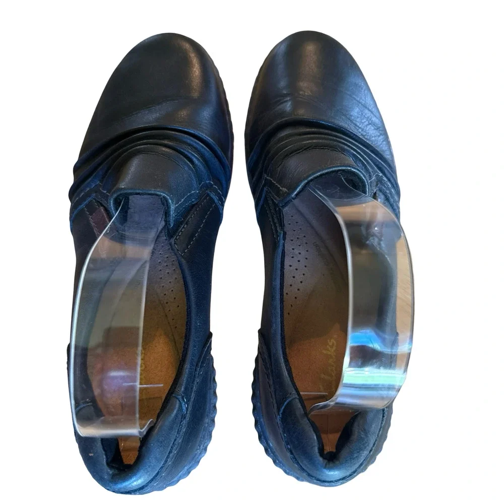 Clarks Magnolia Faye Black Leather Slip On Comfort Shoes Loafers Flats sz 8